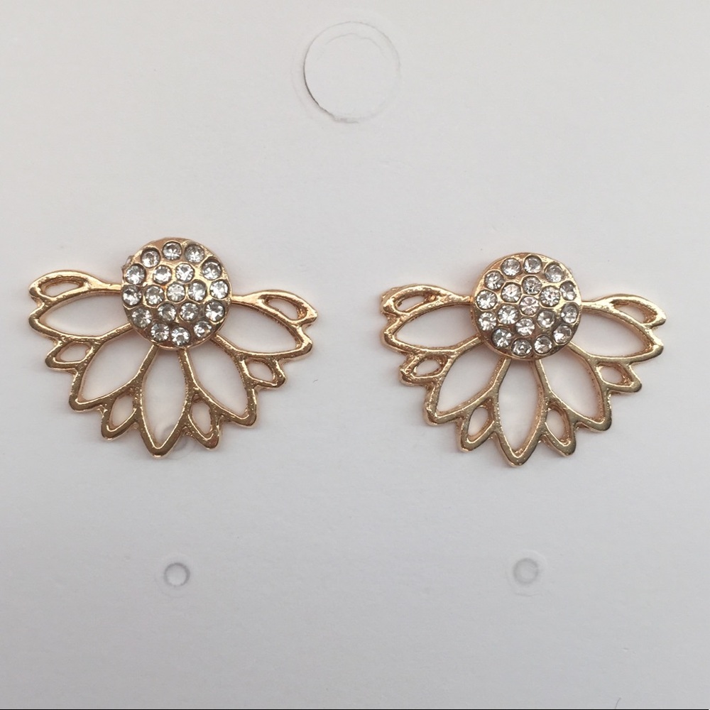 ⚜️[𝟯/$𝟭𝟴]⚜️Gold Rhinestone Flower Jacket Earrings NEW - Picture 4 of 8